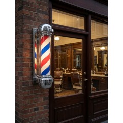 Барберпул (Barber Pole) серый корпус светодиодный настенный 73 см, вращающийся, с LED-подсветкой, Reshable BP71B красный-белый-синий