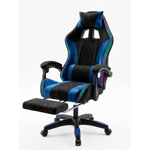 Геймерское кресло c RGB подсветкой, JIQIAO DG8003-ЧС-Т синее