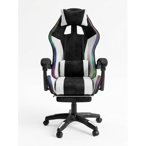 Геймерское кресло c RGB подсветкой, JIQIAO DG8003-ЧБ-Т белое 