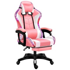 Геймерское кресло c RGB подсветкой, JIQIAO DG8003-WP  розовое