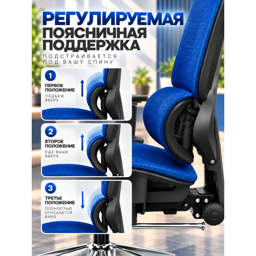 Кресло ортопедическое компьютерное с подставкой для ног  JIQIAO R8015BB сине-черное